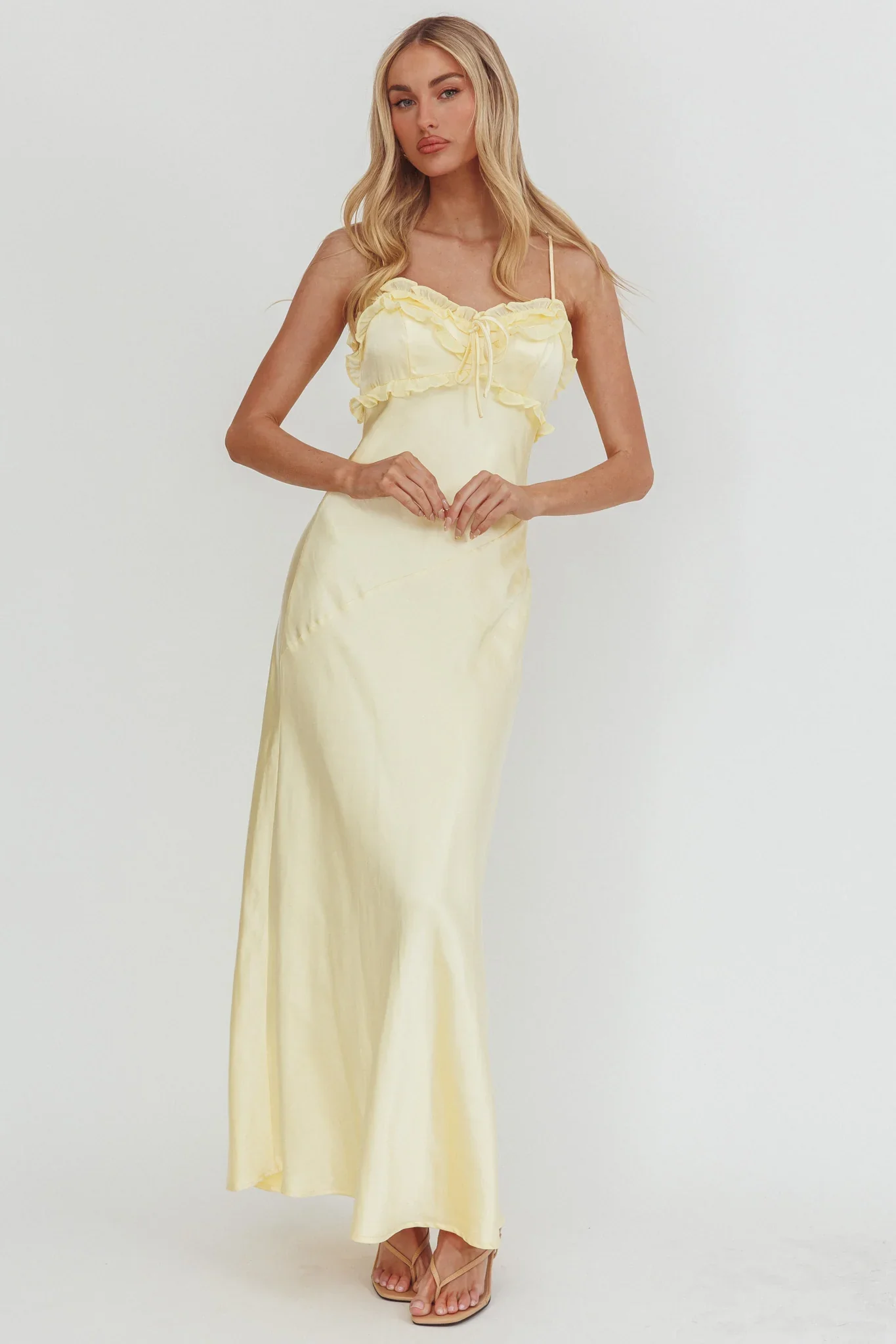 Caryn Frill Trim Maxi Dress Butter - luluinthesky