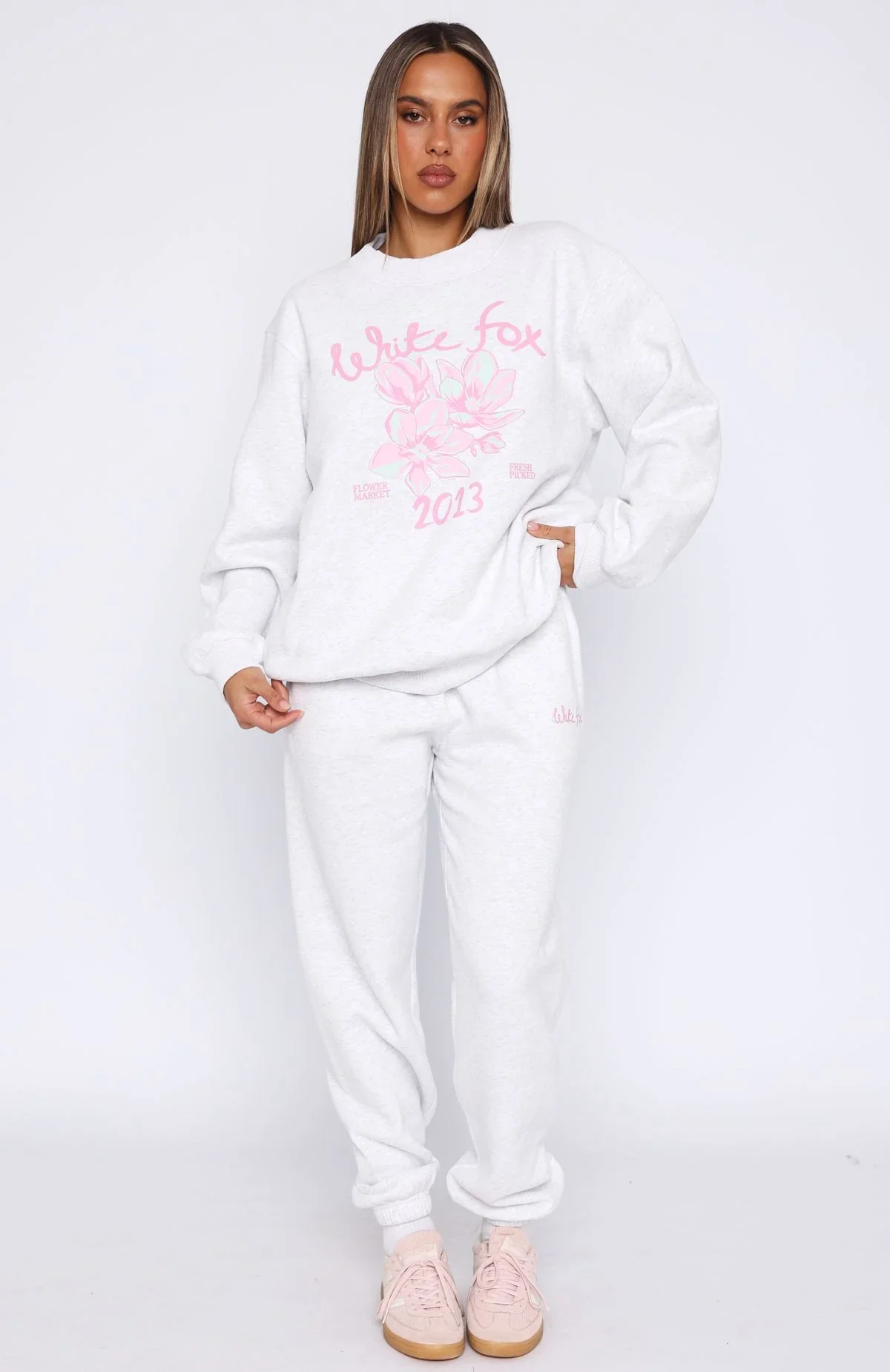 Pick You A Flower Sweatpants Grey Marle - luluinthesky