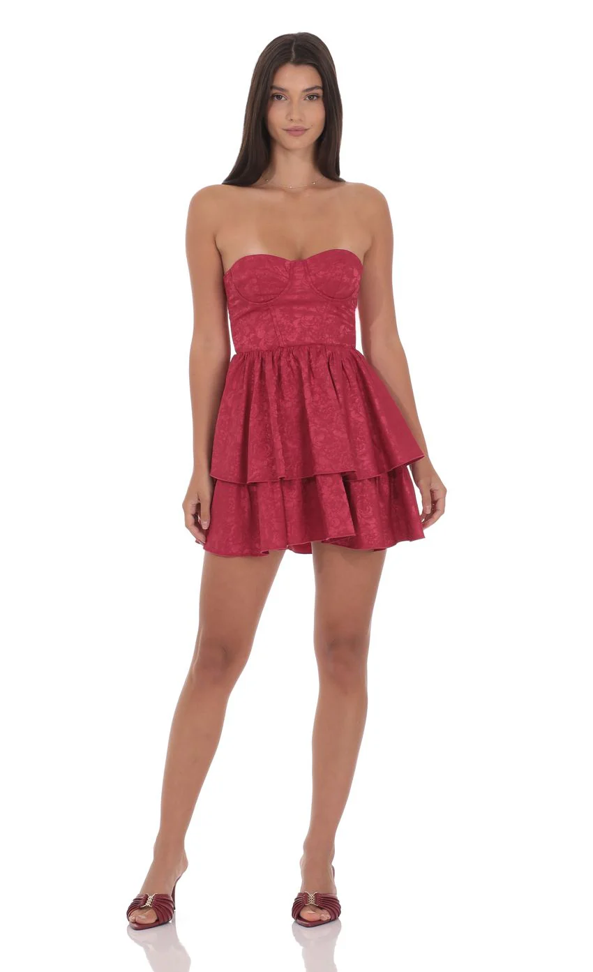 Jacquard Corset A-line Dress in Rose - luluinthesky