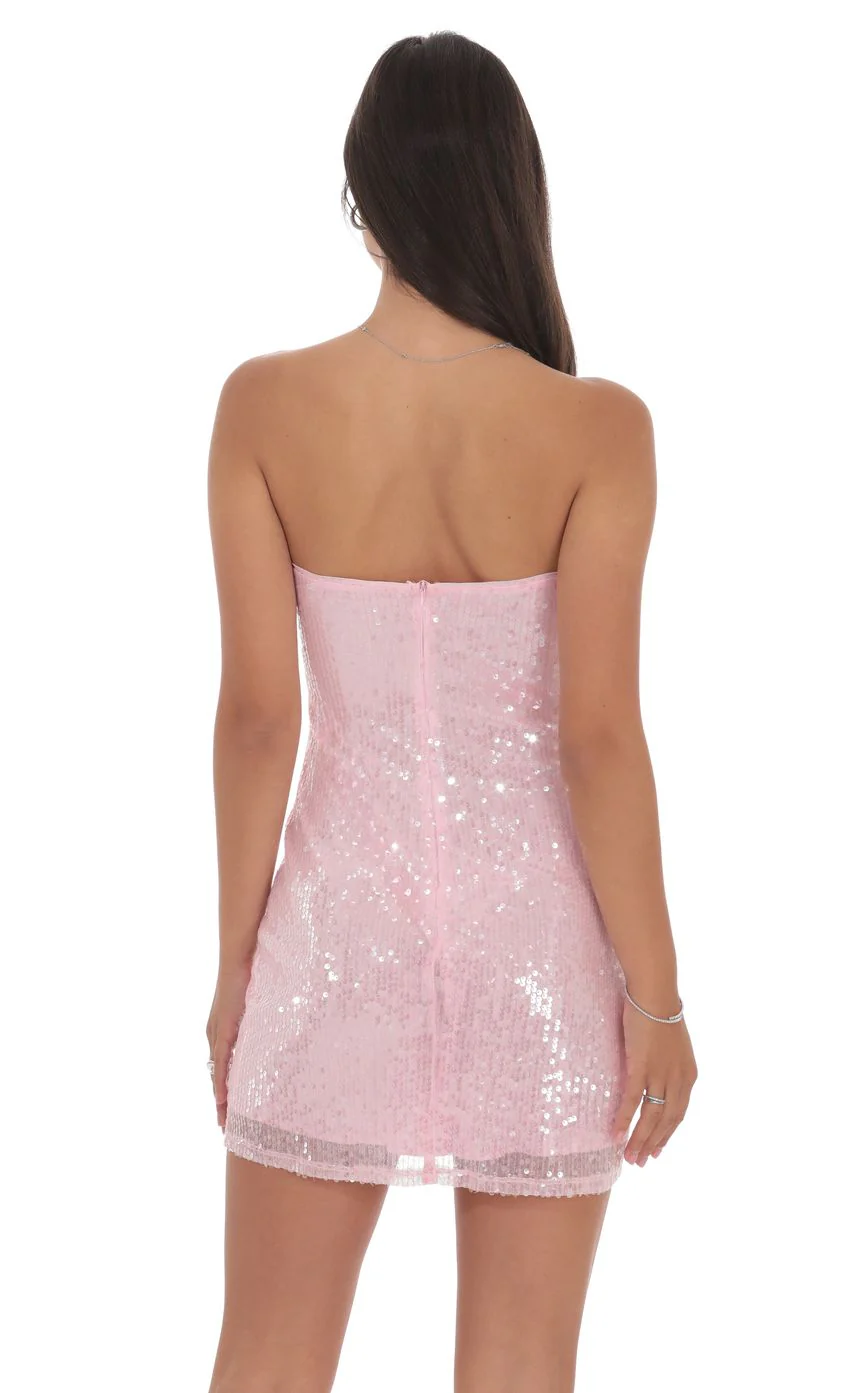 Strapless Sequin Bow Dress in Pink - luluinthesky