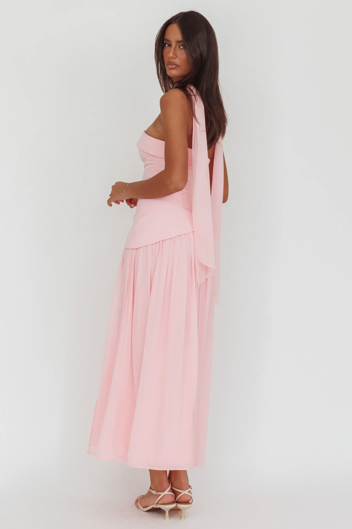 Mariabella Asymmetric Bodice Maxi Dress Pink - luluinthesky