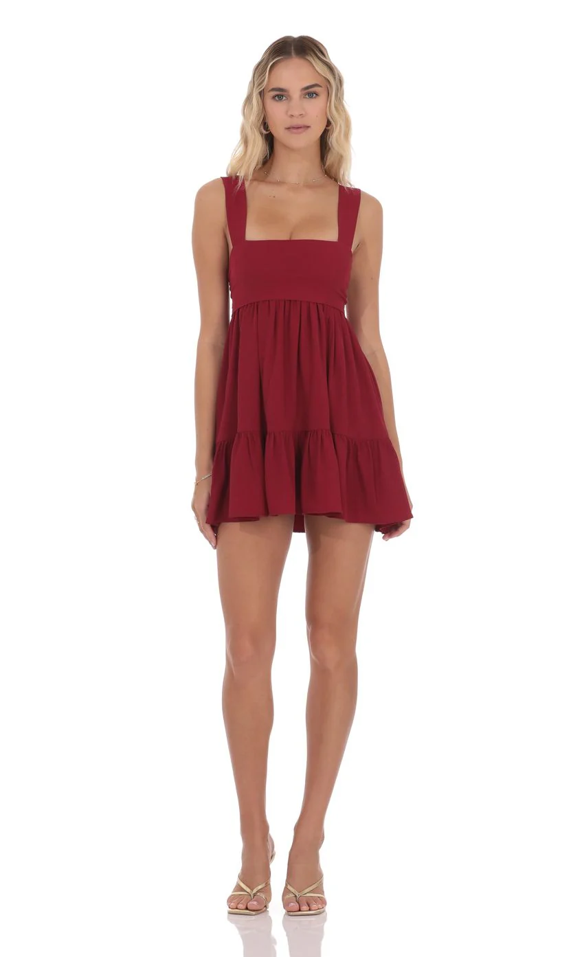 Square Neckline Babydoll Dress in Red - luluinthesky