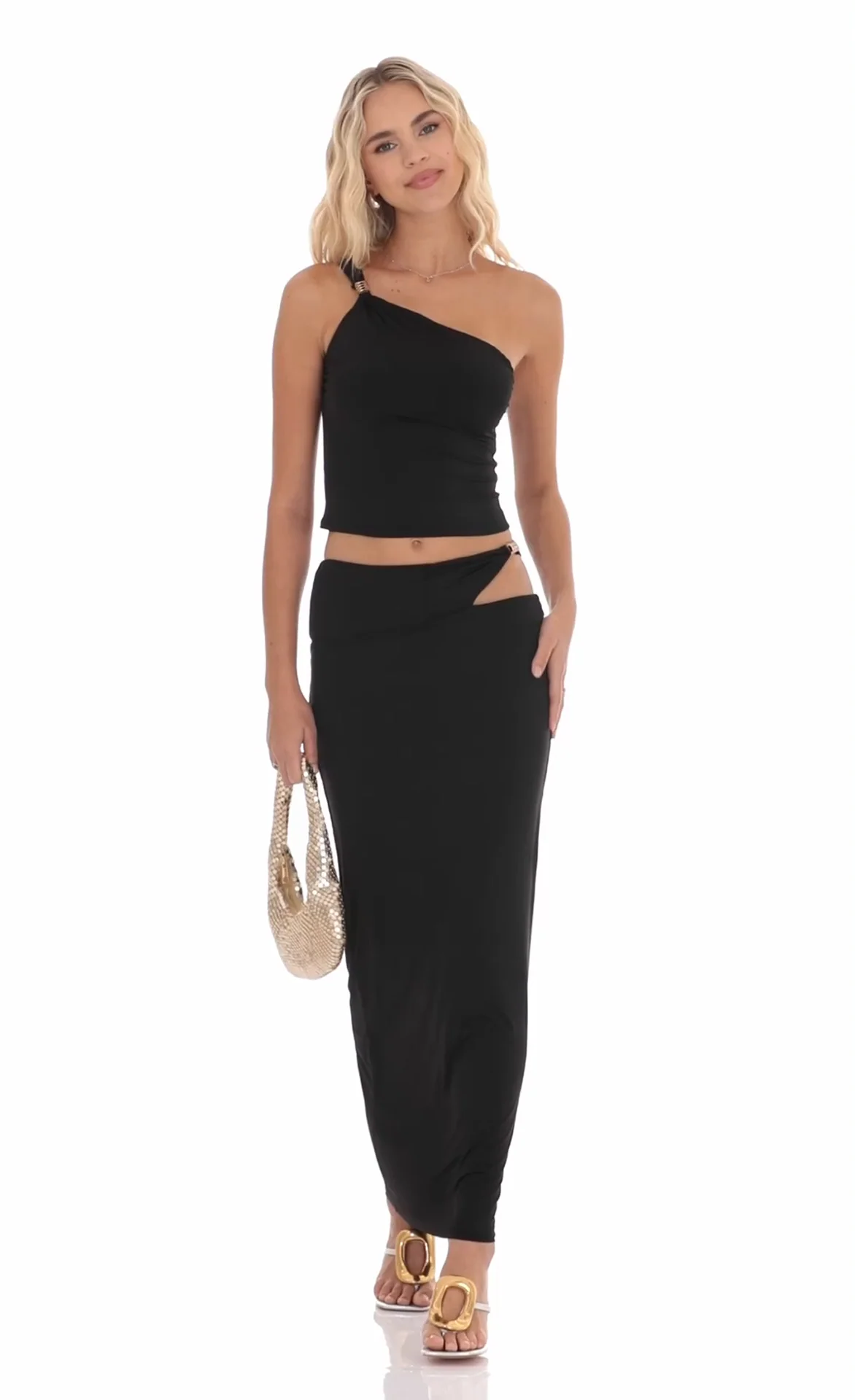Cutout Embellished Maxi Skirt in Black - luluinthesky
