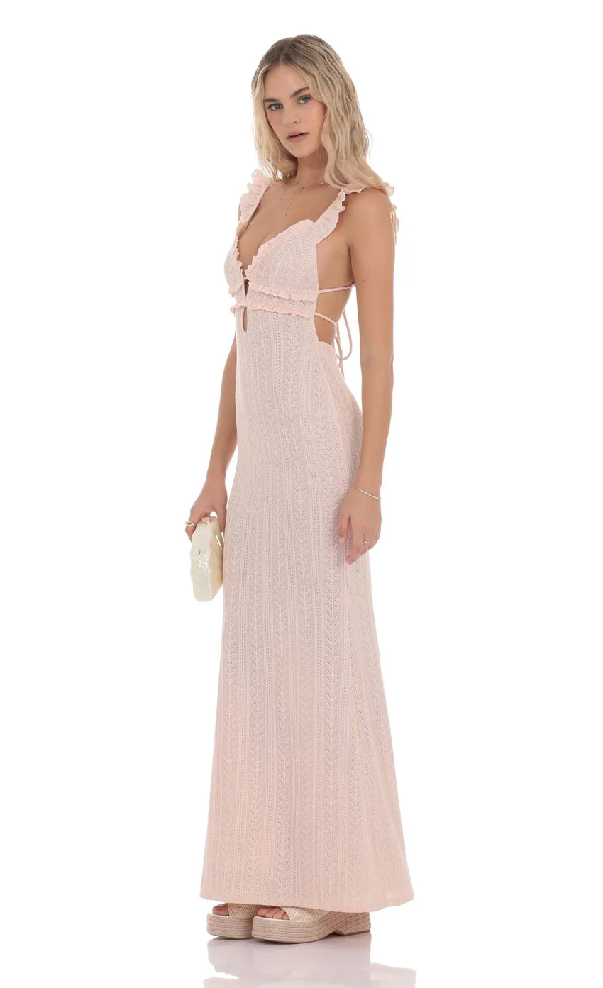 Knit Ruffle Maxi Dress in Pink - luluinthesky