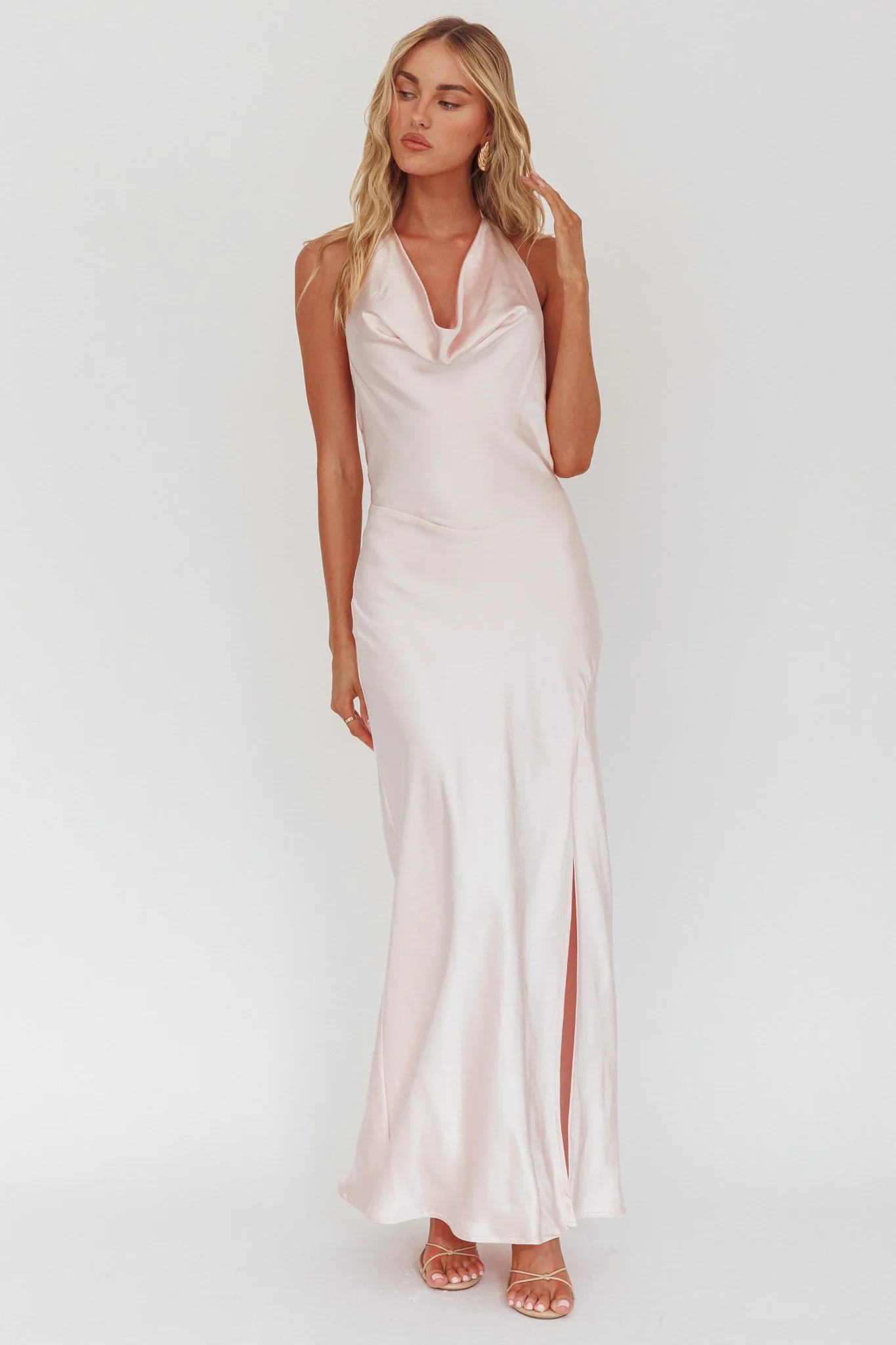 Element Tied Halter Maxi Dress Pink - luluinthesky