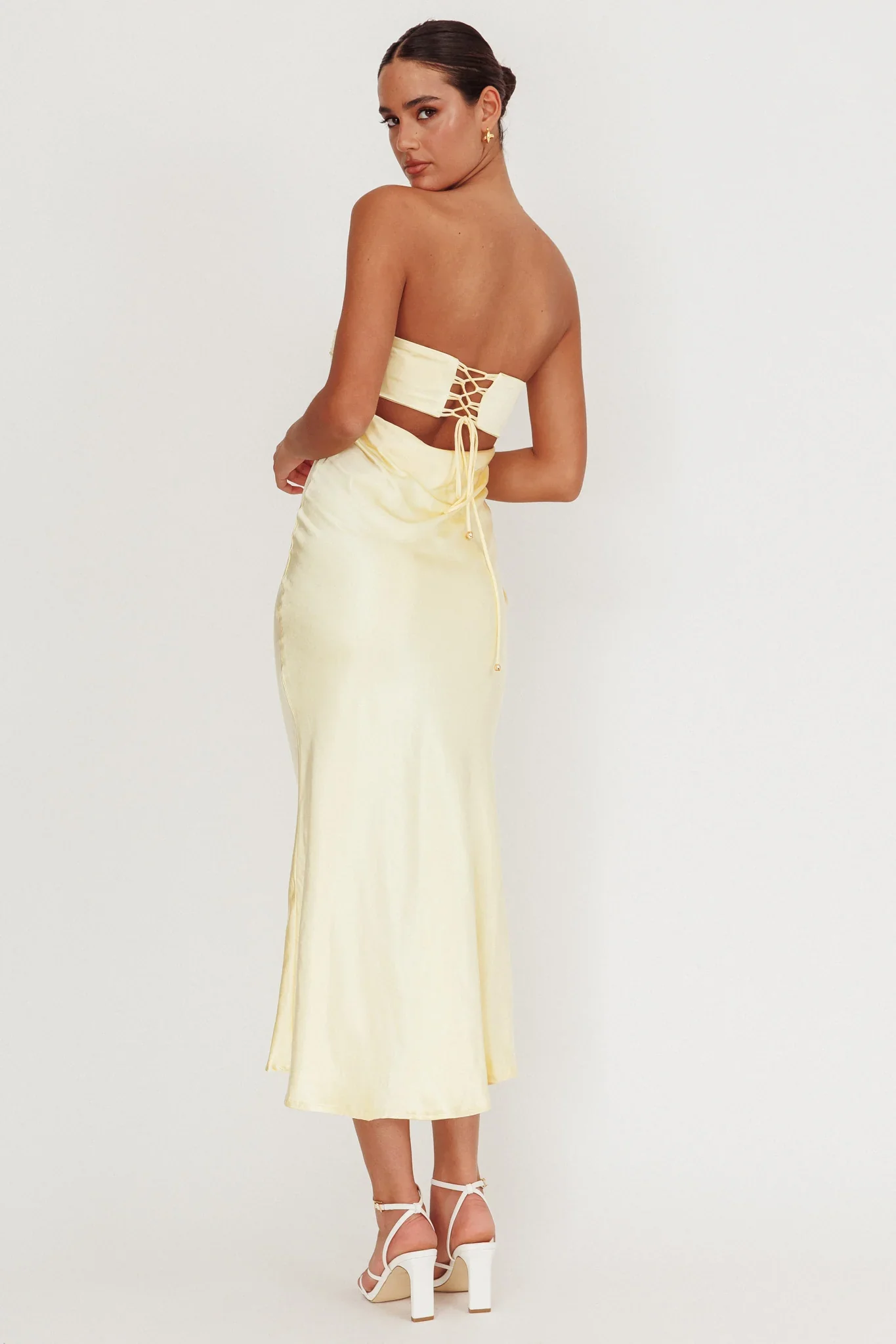 Moon Song Strapless Laced Back Dress Sun - luluinthesky