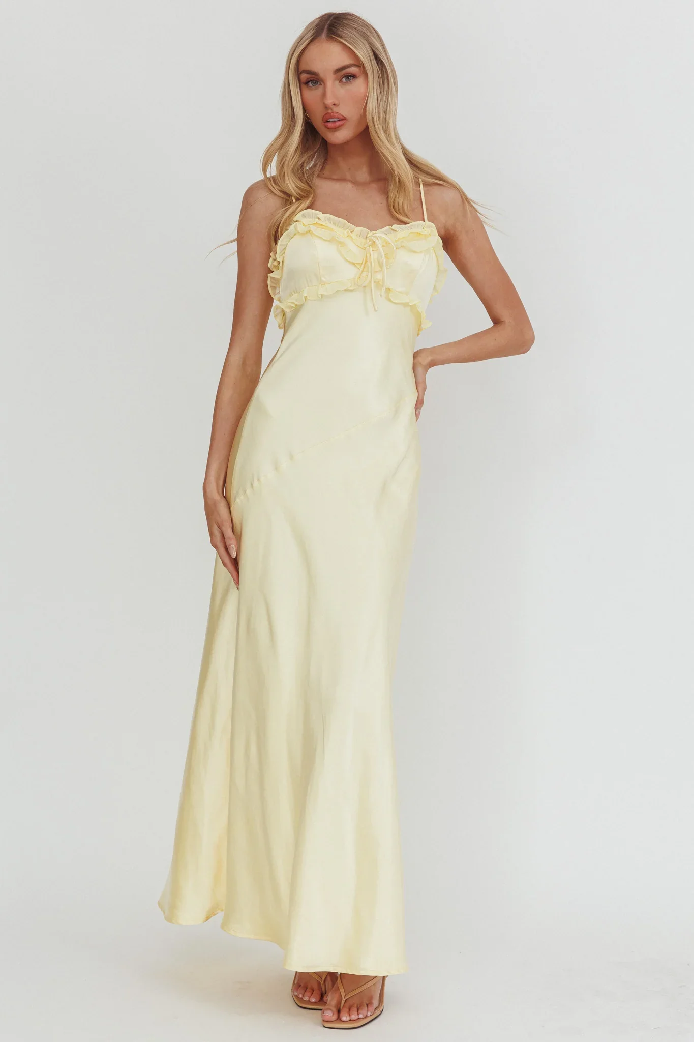 Caryn Frill Trim Maxi Dress Butter - luluinthesky