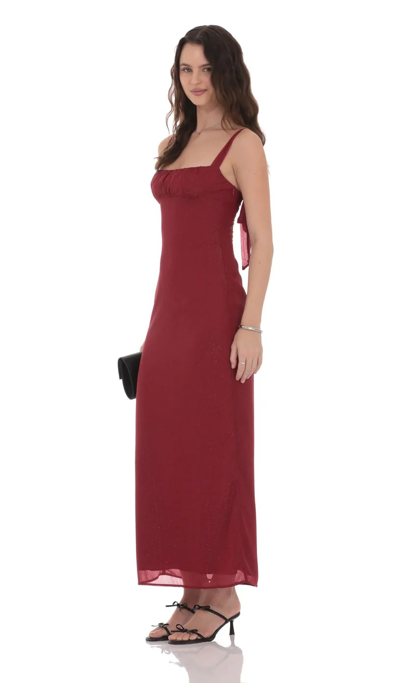 Shimmer Empire Waist Maxi Dress in Maroon - luluinthesky