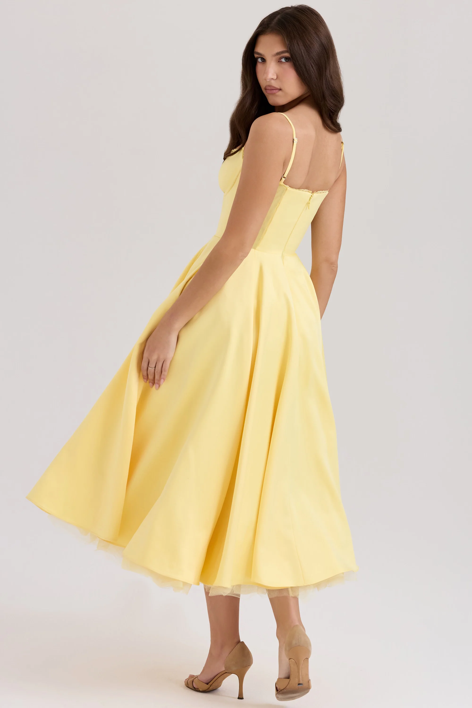 Sunshine Yellow Satin Tulle Midi Dress - luluinthesky