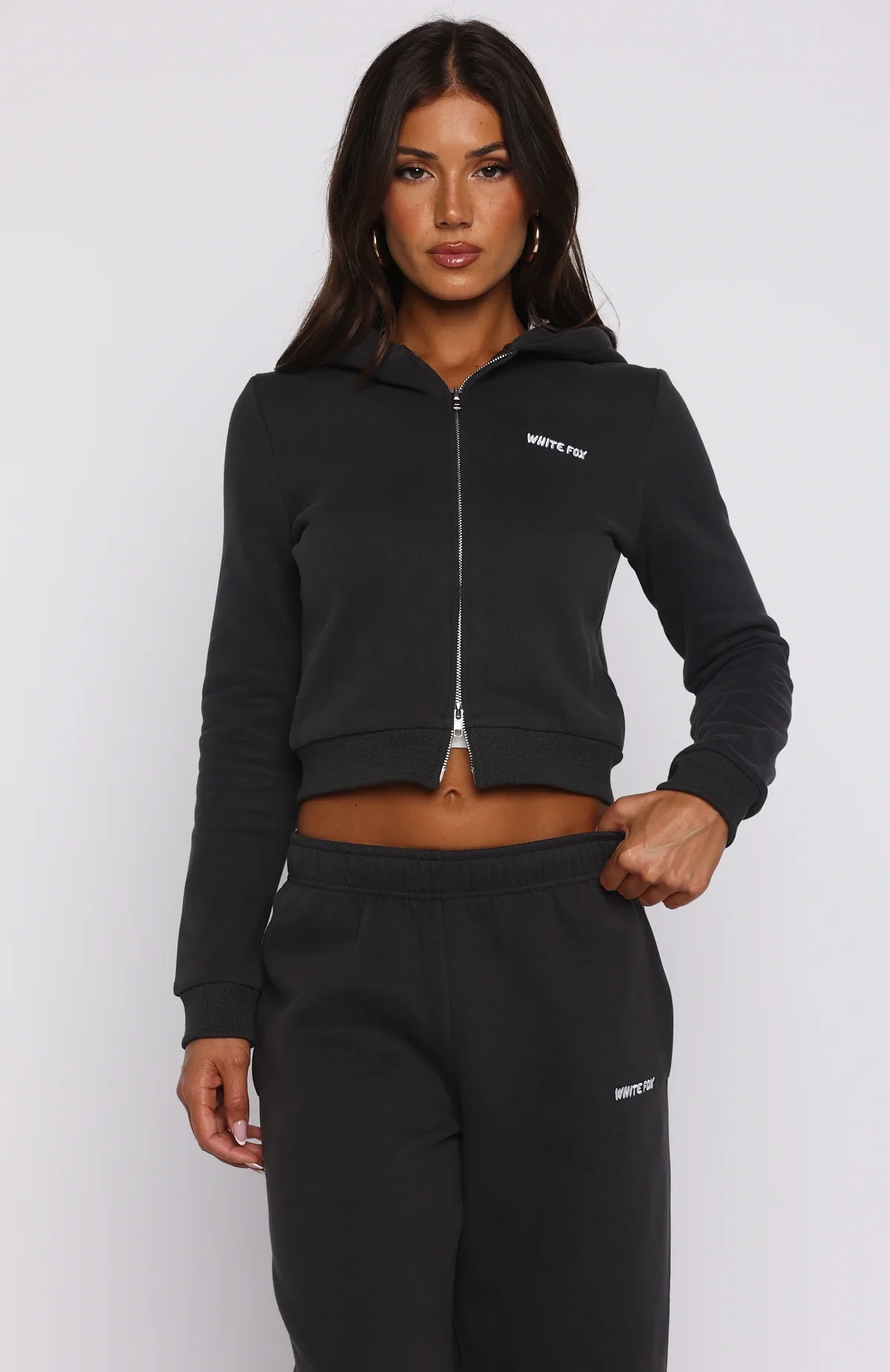 Comfy And Cute Slim Zip Front Hoodie Charcoal - luluinthesky