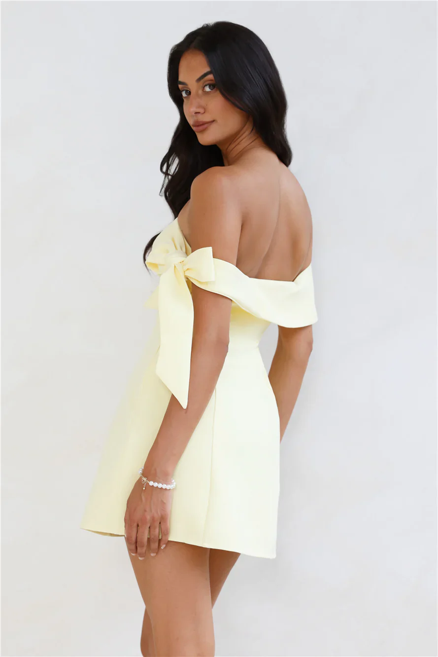 Seashell Dream Off Shoulder Mini Dress Yellow - luluinthesky