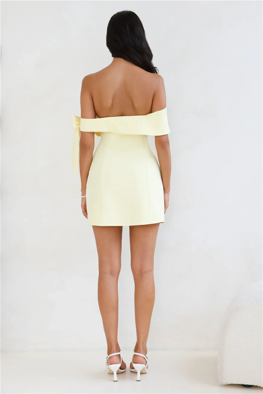 Seashell Dream Off Shoulder Mini Dress Yellow - luluinthesky