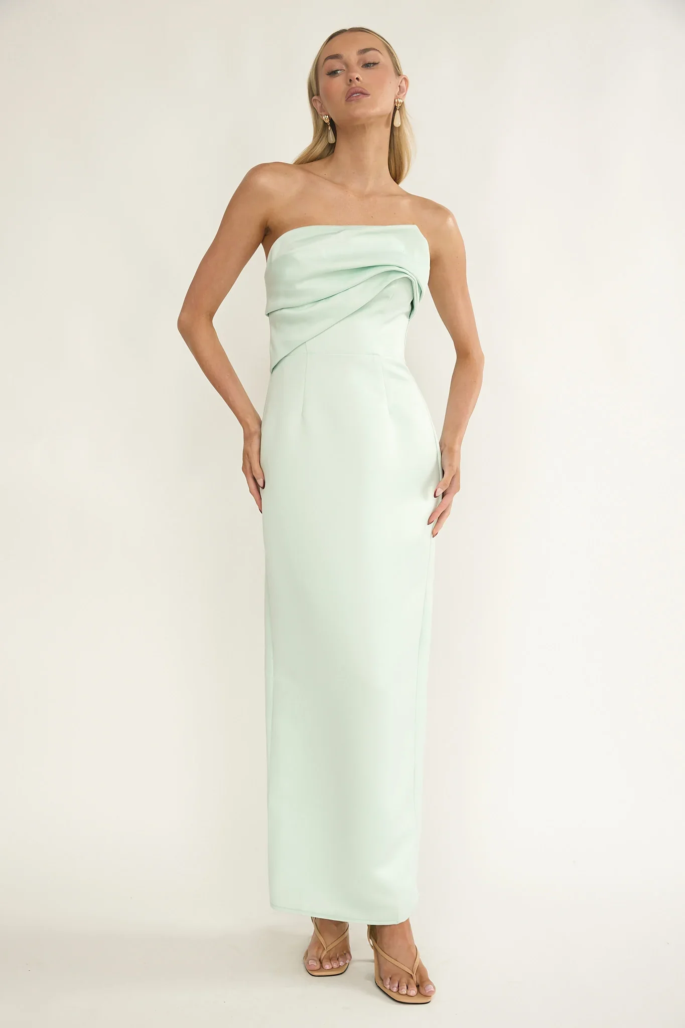 Fleur Sky Strapless Pleat Bust Maxi Dress Mint - luluinthesky