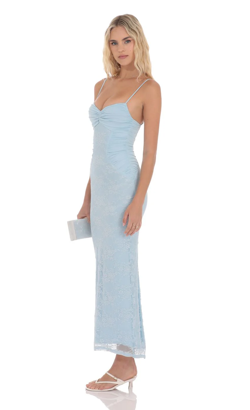 Lace Contour Maxi Dress in Light Blue - luluinthesky