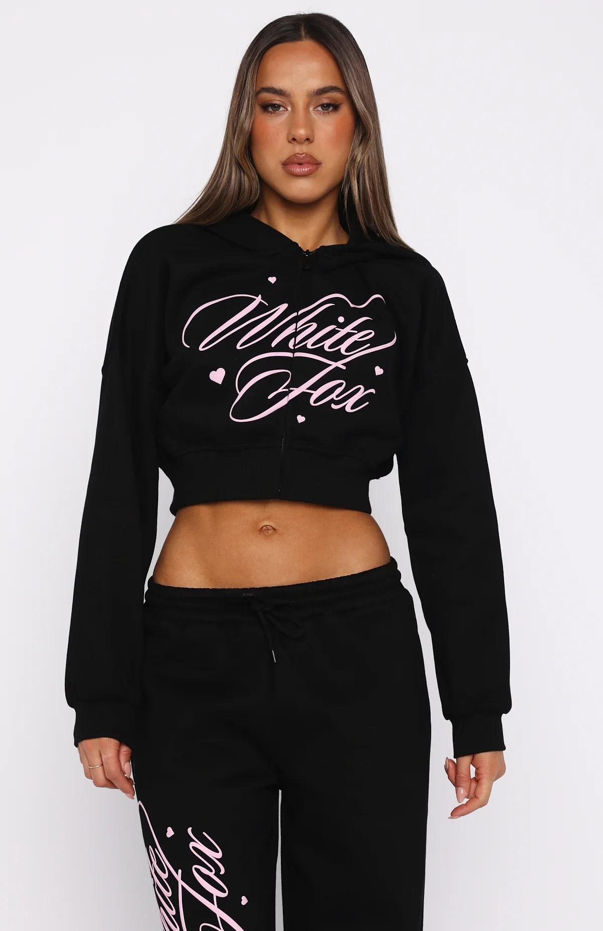 Love You Regardless Cropped Zip Front Hoodie Black - luluinthesky