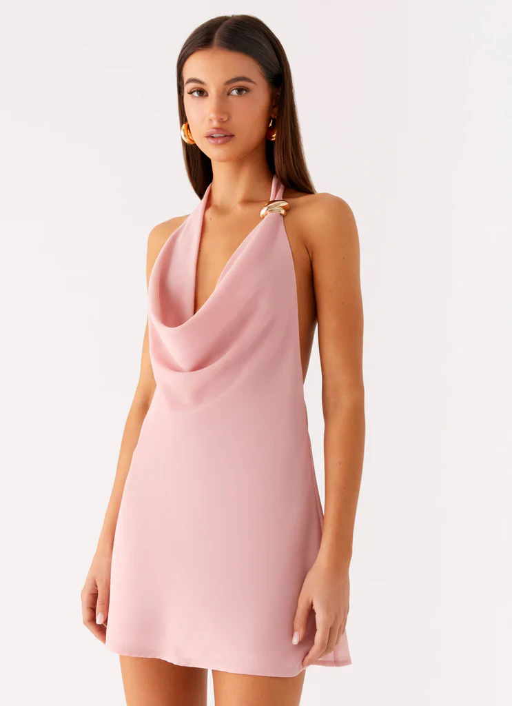 Coral Meadow Cowl Mini Dress - Pink - luluinthesky