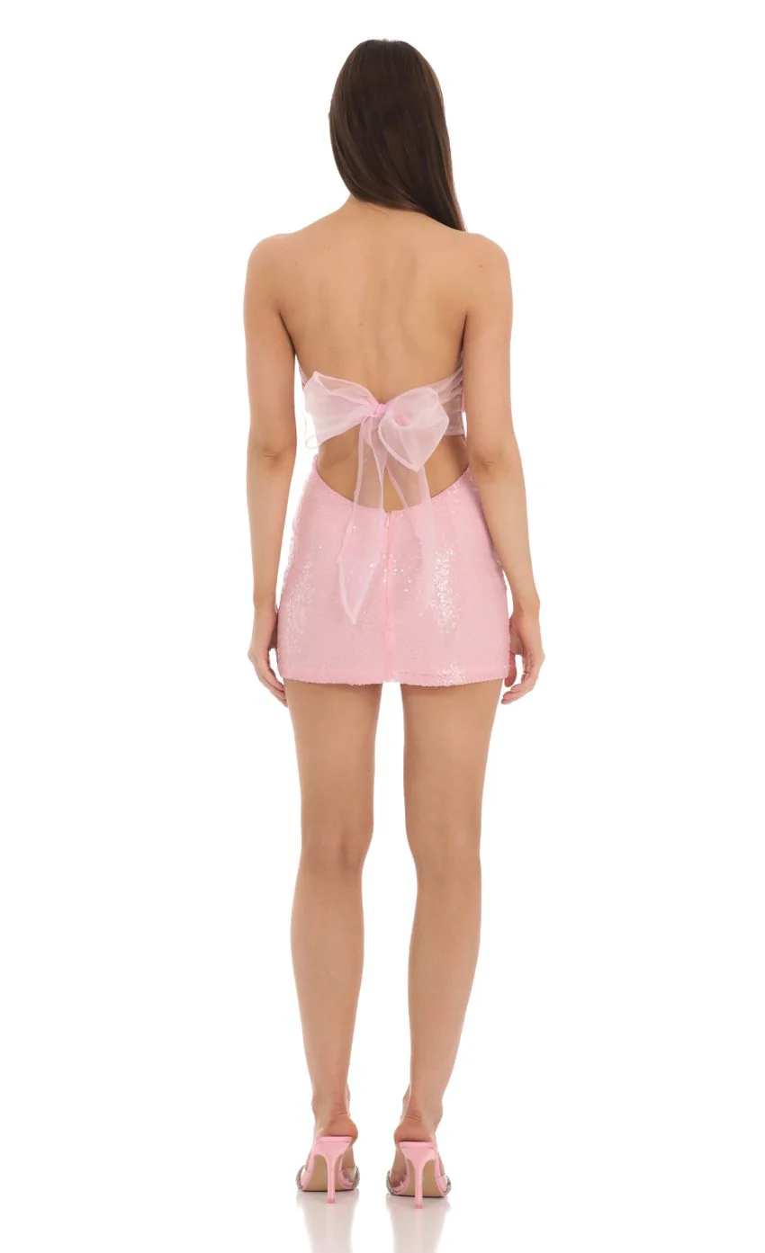 Sequin Strapless Corset Dress in Pink - luluinthesky