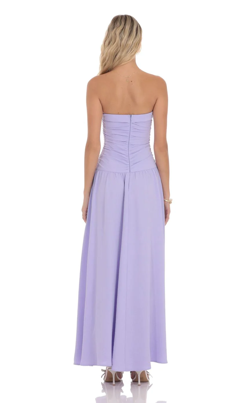 Strapless Drop Waist Maxi Dress in Lavender - luluinthesky