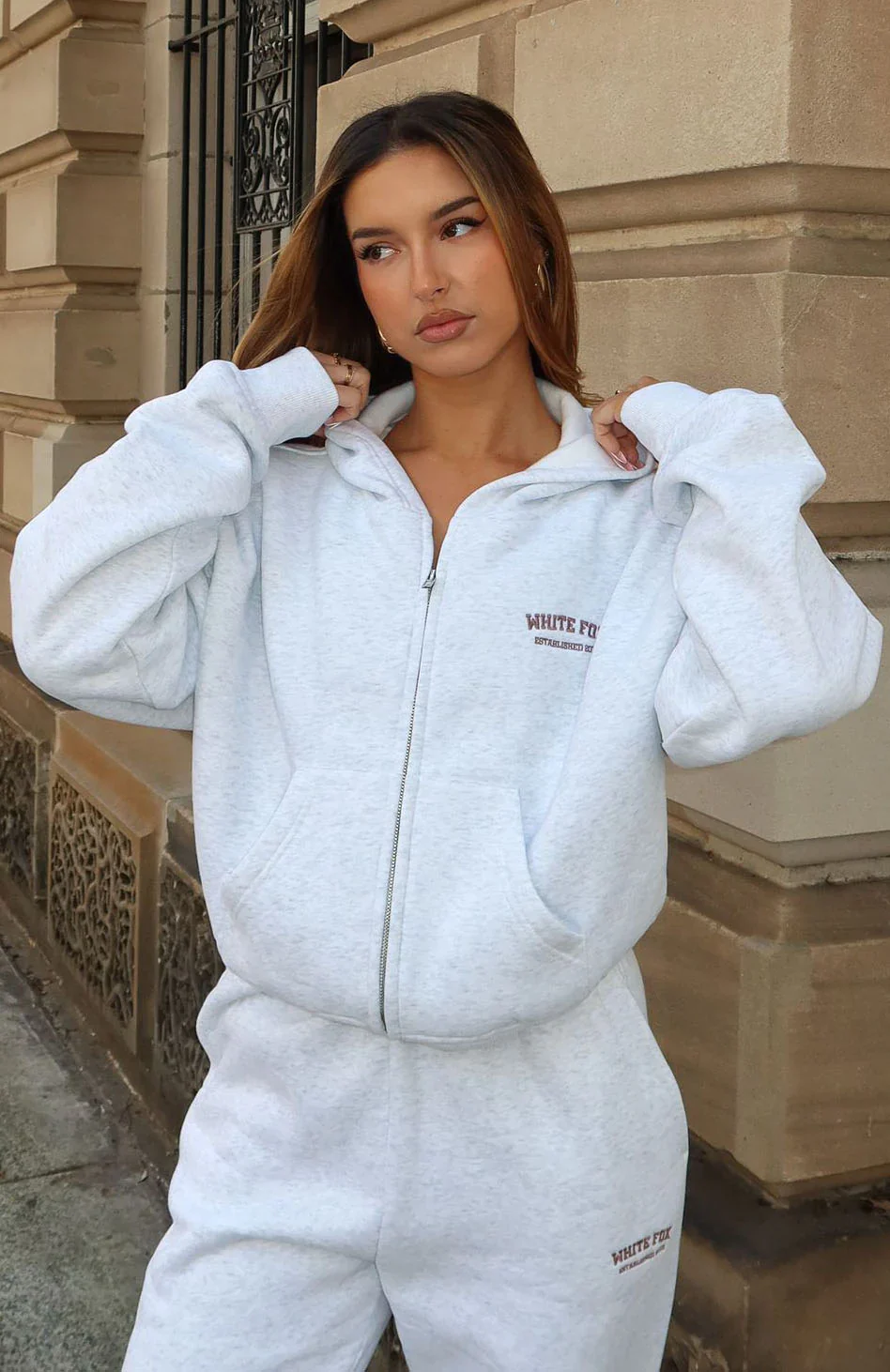 Can't Miss It Boxy Zip Front Hoodie Grey Marle/Rose Gold - luluinthesky