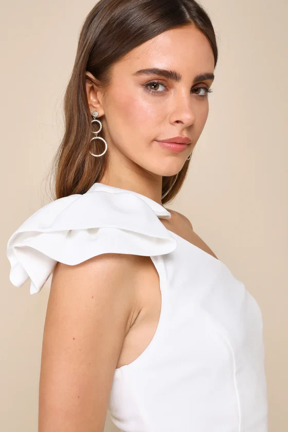 Unstoppable Stunner White Ruffled One-Shoulder Mini Dress - luluinthesky