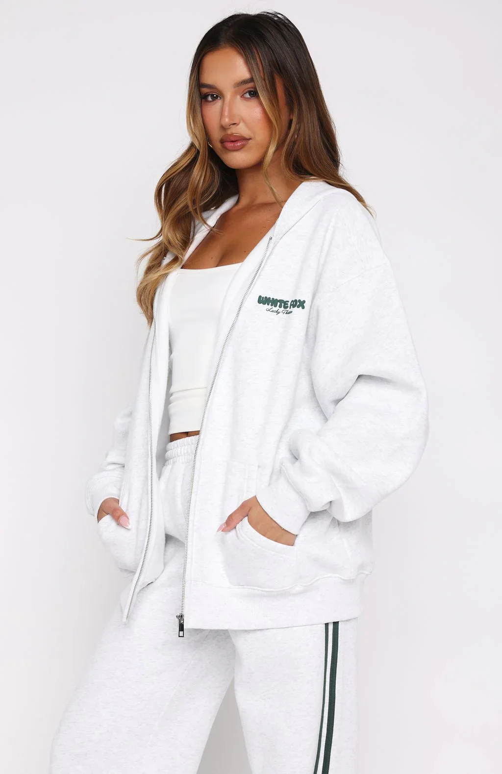 Lucky Thirteen Charise Zip Front Hoodie Grey Marle - luluinthesky