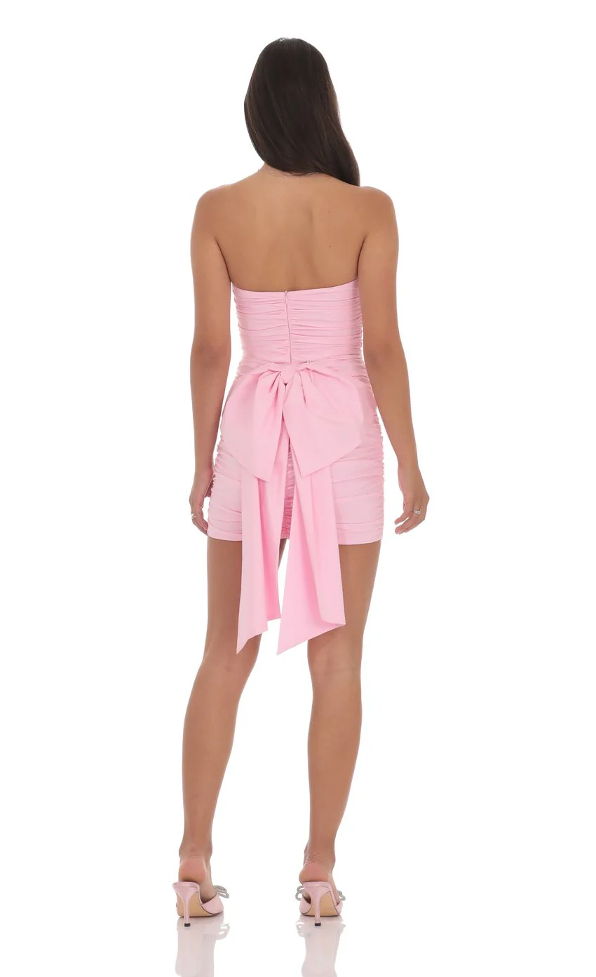 Attachable Bow Strapless Dress in Pink - luluinthesky