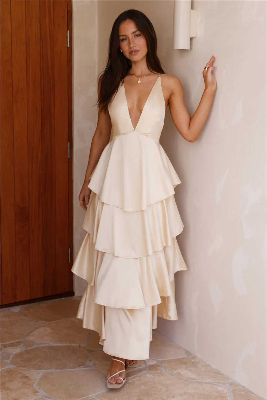 Golden Age Satin Maxi Dress Yellow - luluinthesky