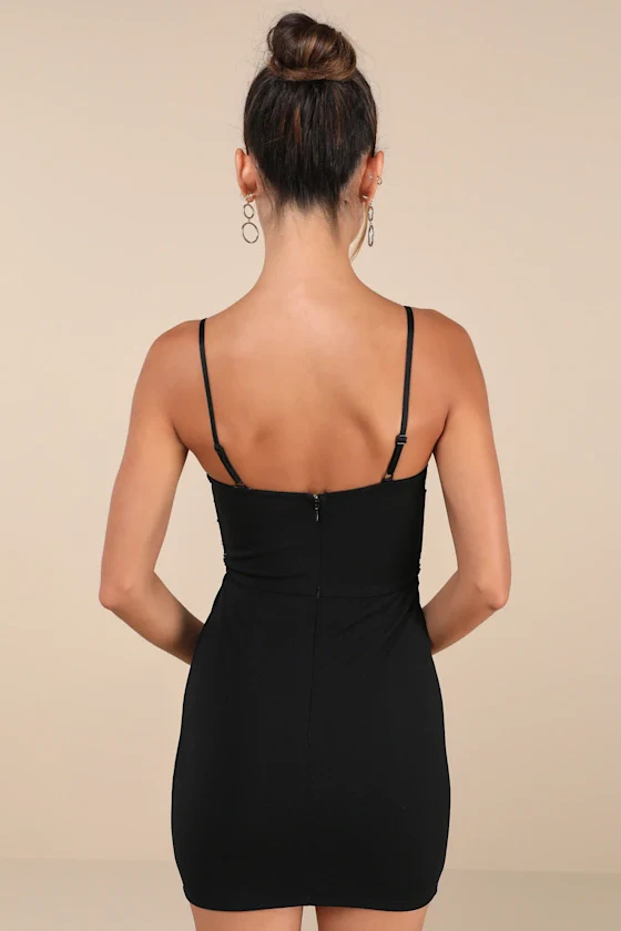 VIP Moment Black Beaded Sequin Bodycon Mini Dress - luluinthesky