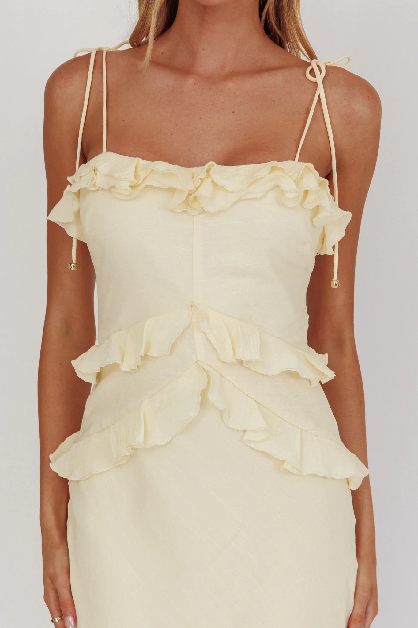 On A Roll Frill Trim Maxi Dress Yellow - luluinthesky