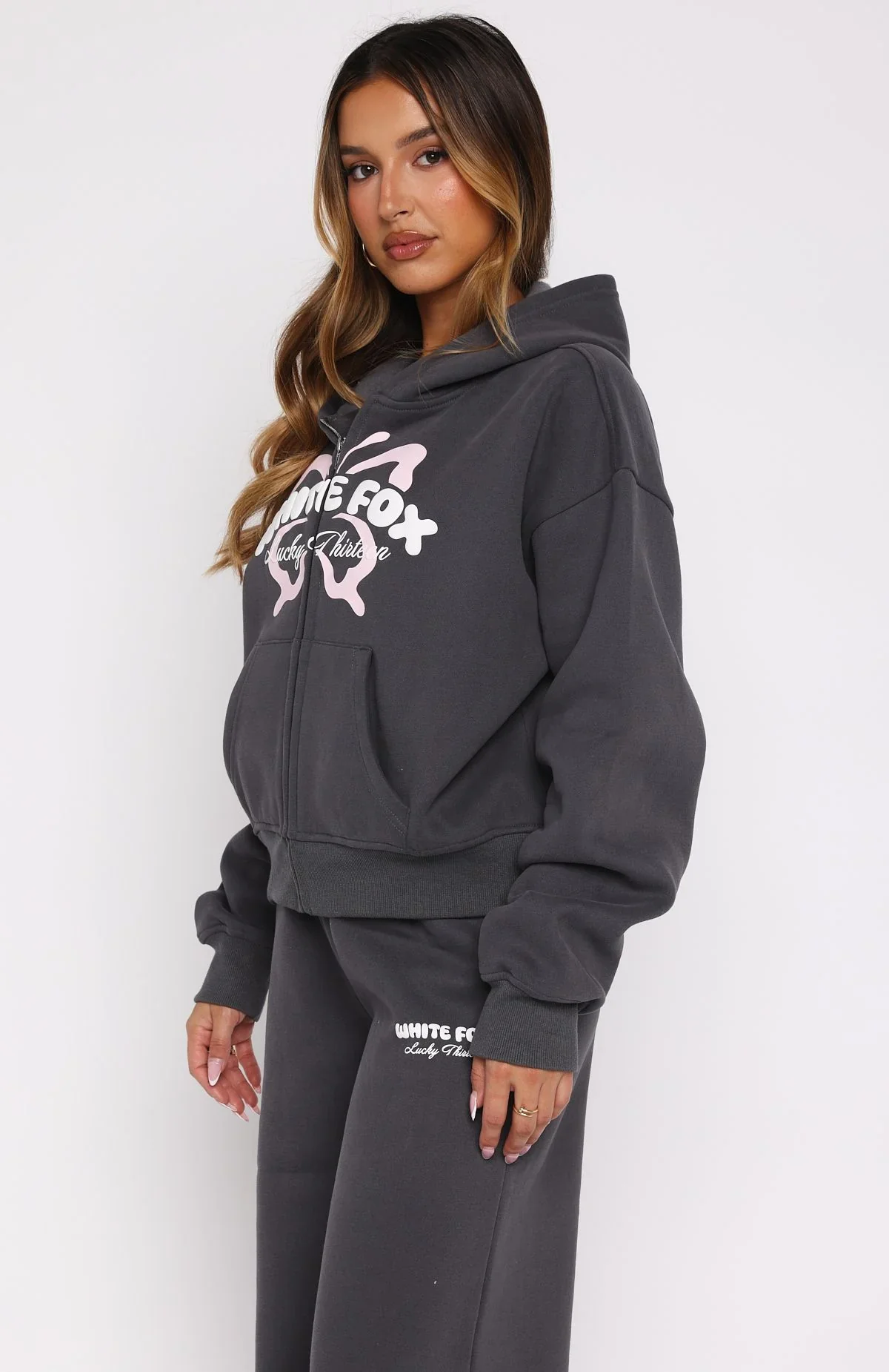 Lucky Thirteen Audrina Boxy Zip Front Hoodie Volcanic - luluinthesky