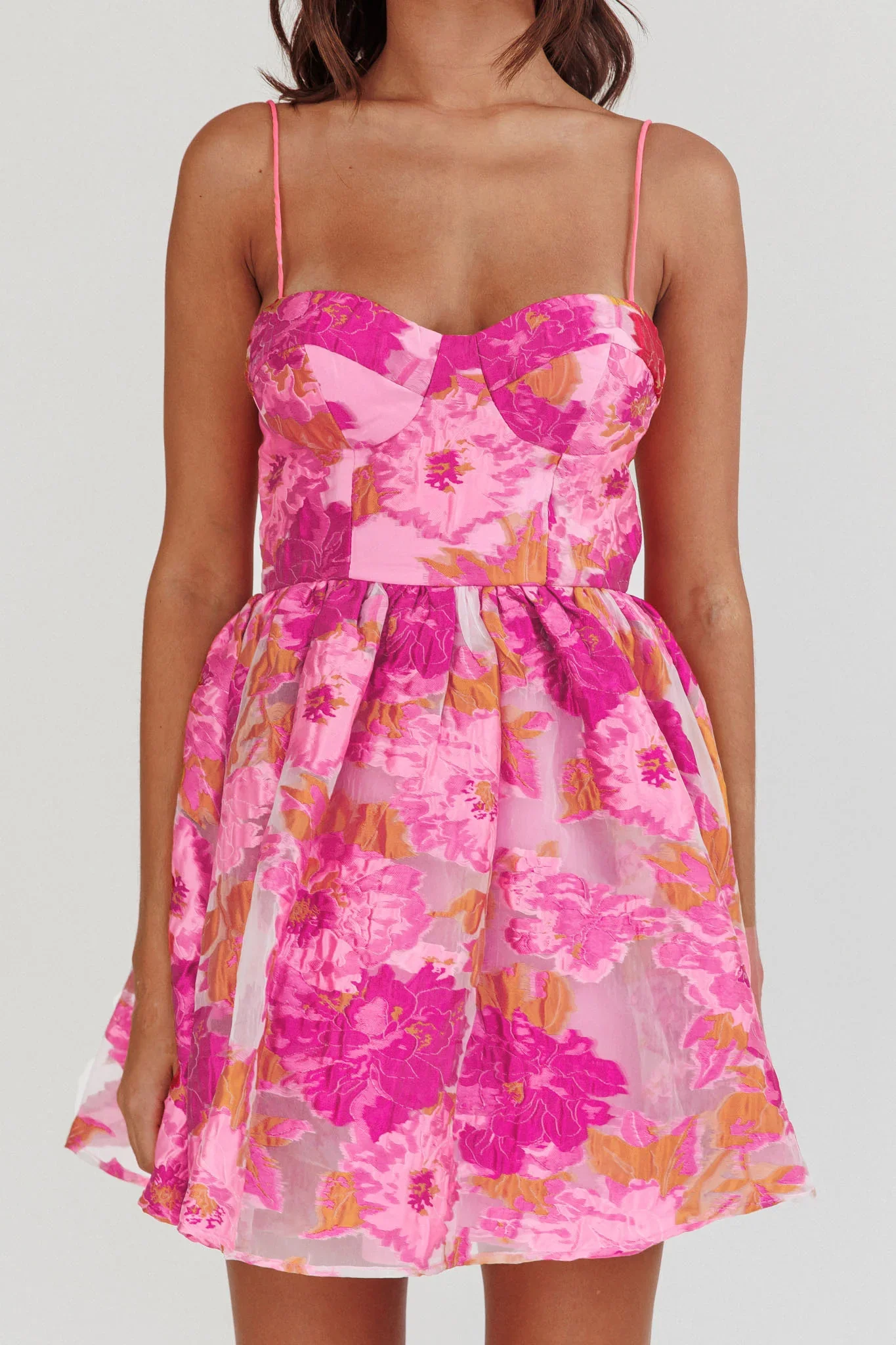 Belle Enchante Cami Strap Jacquard Mini Dress Pink - luluinthesky