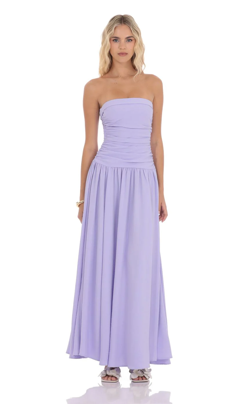 Strapless Drop Waist Maxi Dress in Lavender - luluinthesky