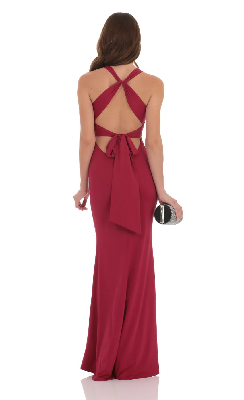 Twist V-Neck Maxi Dress in Wine - luluinthesky