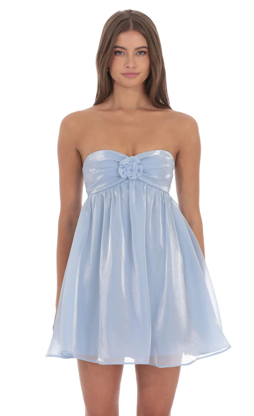 Strapless Florette Babydoll Dress in Icy Blue - luluinthesky