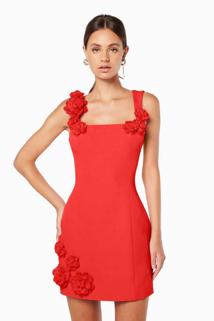 Trompe 3D Floral Mini Dress Red - luluinthesky