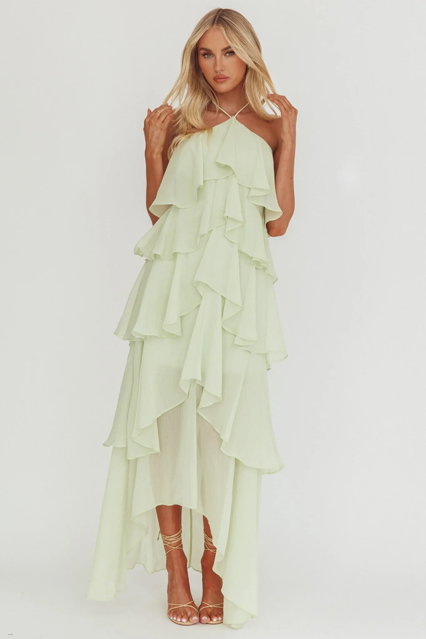 Darylyn Tiered Ruffle Maxi Dress Sage - luluinthesky
