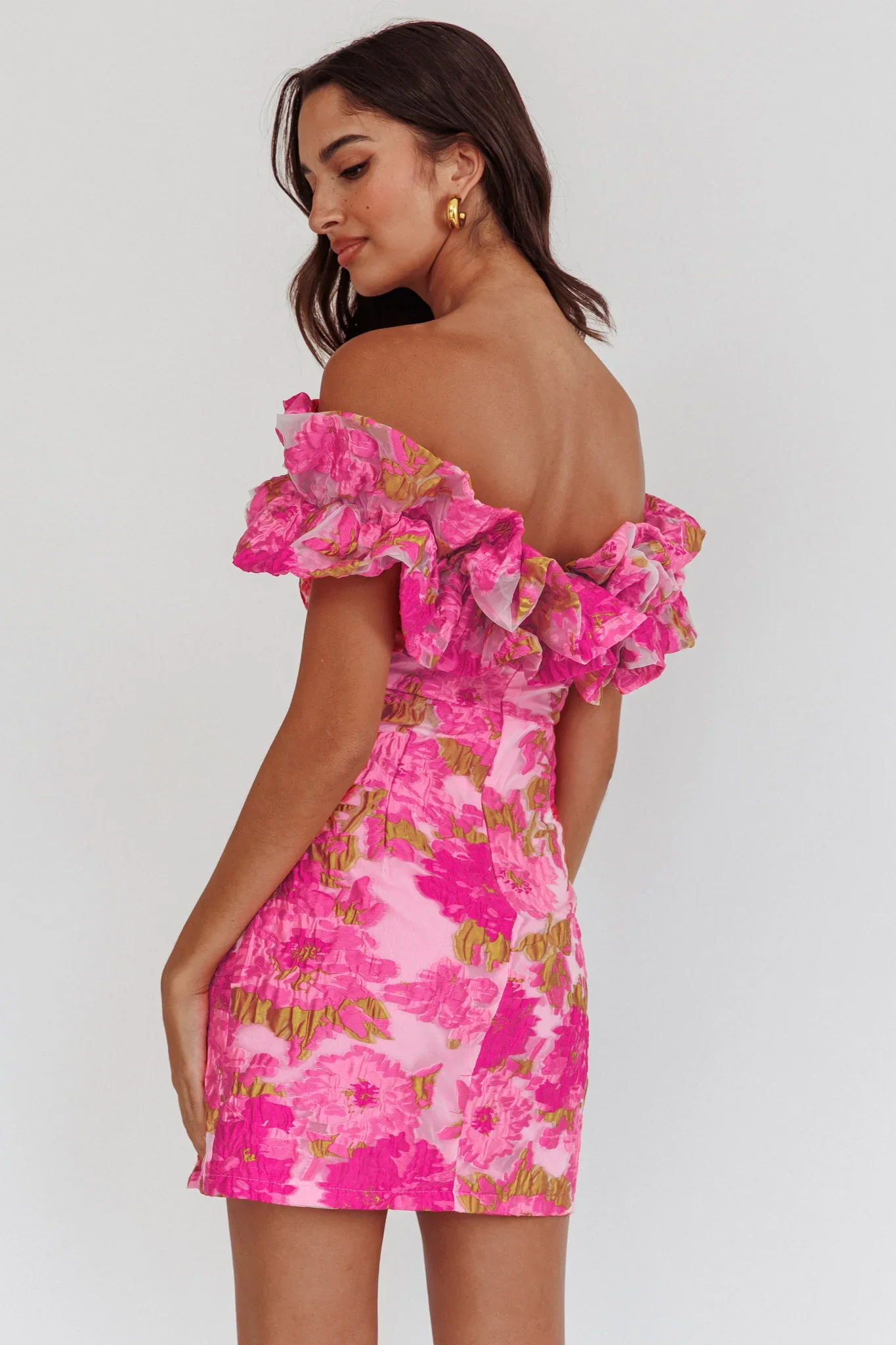 Memoire Off-Shoulder Textured Mini Dress Pink - luluinthesky