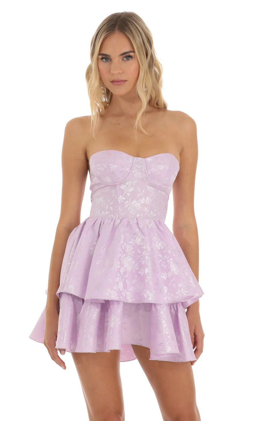 Jacquard Corset Mini Dress in Lilac - luluinthesky