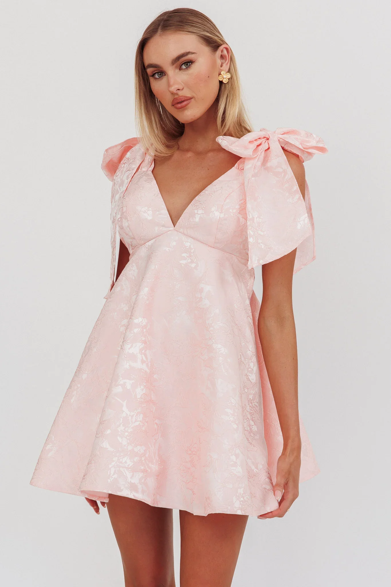 Chantilly Tied Shoulder Jacquard Mini Dress Blush - luluinthesky