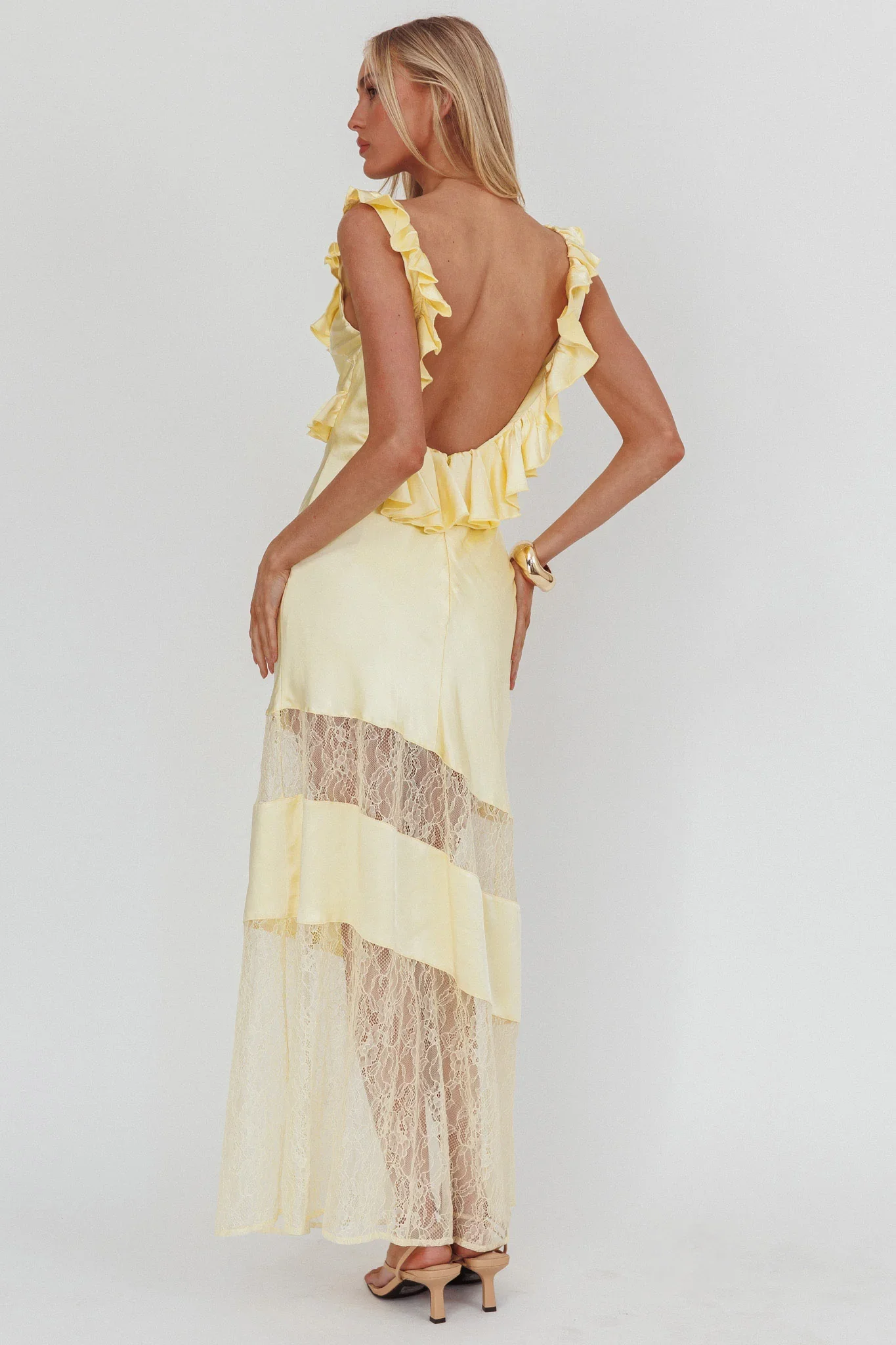 Alba Frill & Lace Trim Maxi Dress Butter - luluinthesky