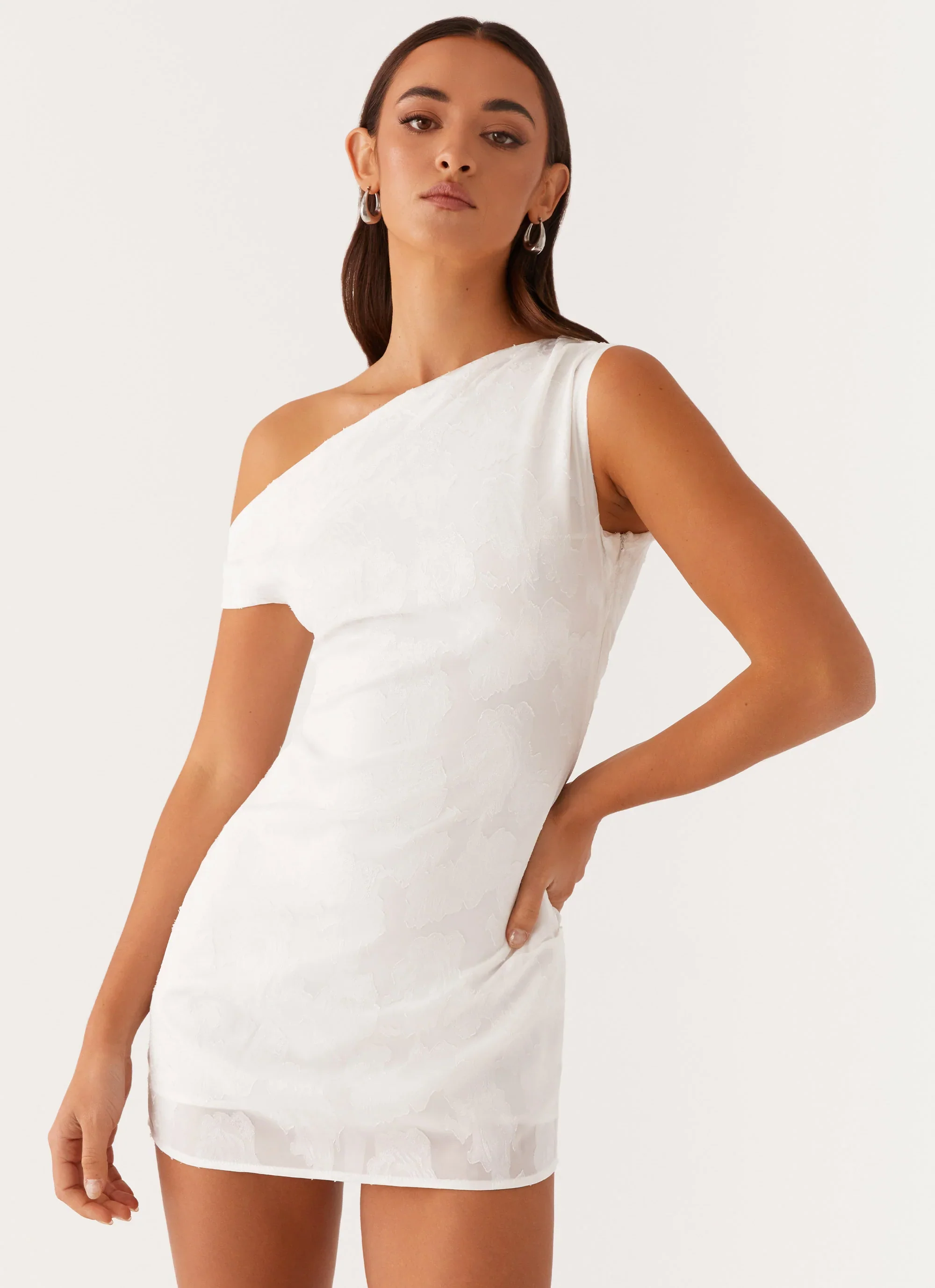 Channing One Shoulder Mini Dress - White - luluinthesky