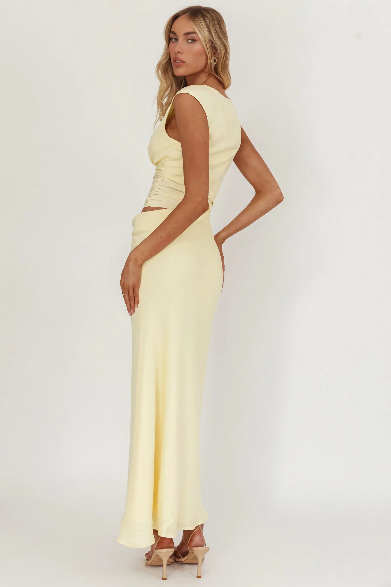 Sun Gaze Sheer Ruched Waist Maxi Dress Butter - luluinthesky