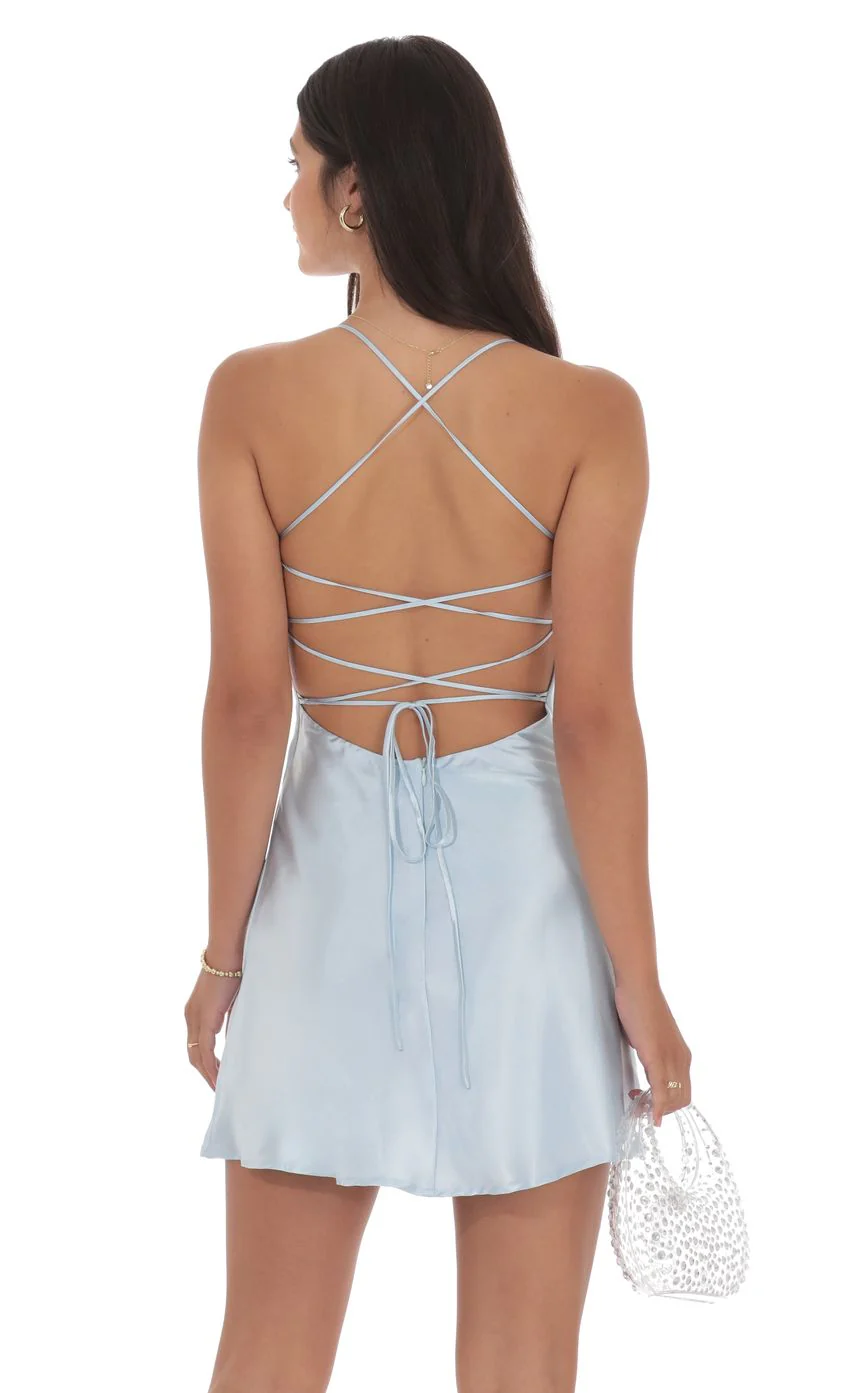 Satin Sequin Bust Dress in Light Blue - luluinthesky