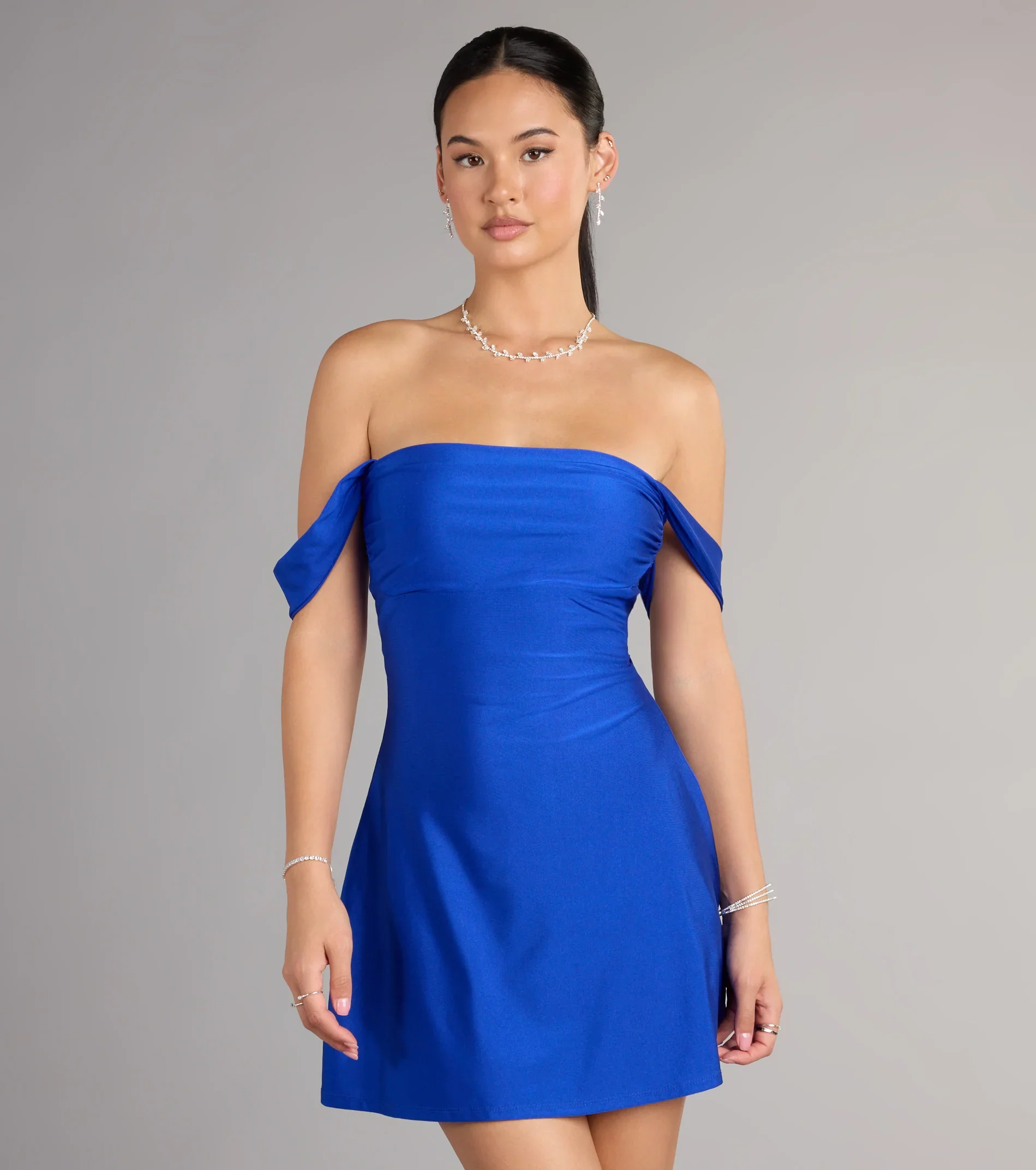 Classics Lover Off-The-Shoulder Satin A-Line Mini Dress - luluinthesky