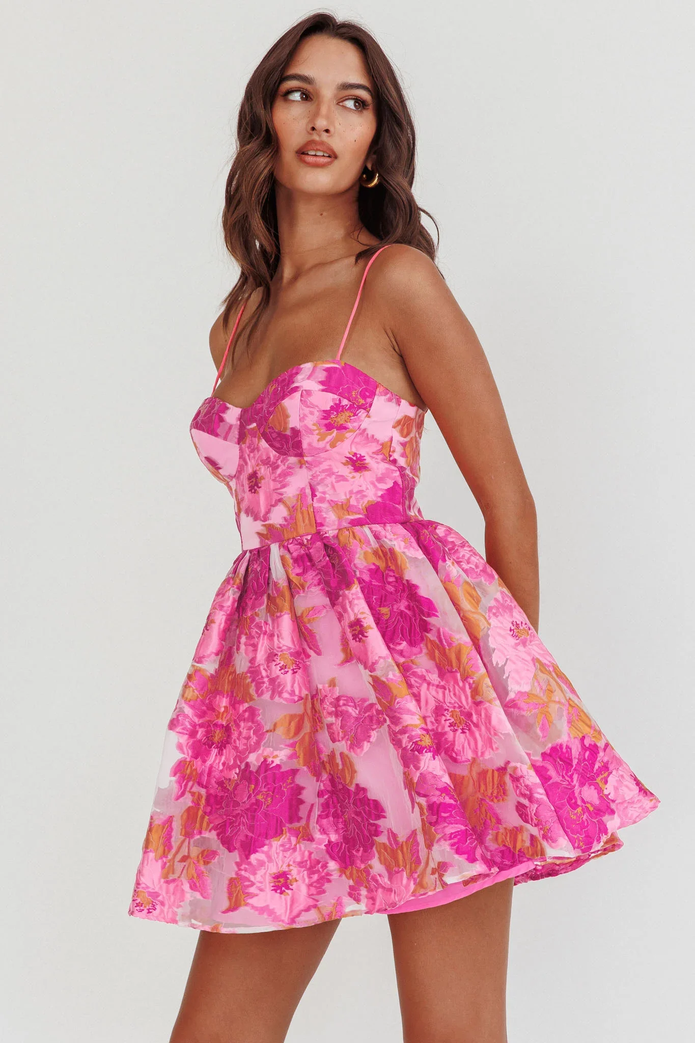 Belle Enchante Cami Strap Jacquard Mini Dress Pink - luluinthesky