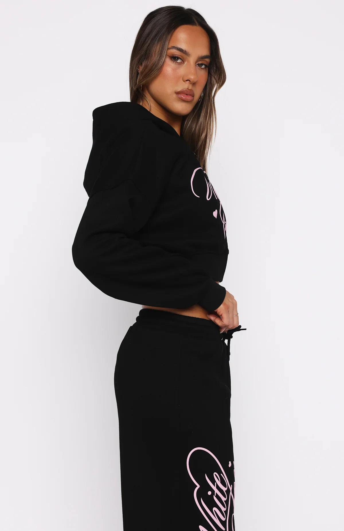 Love You Regardless Cropped Zip Front Hoodie Black - luluinthesky