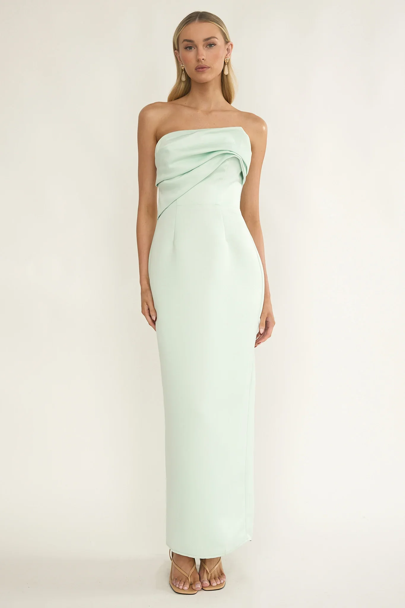 Fleur Sky Strapless Pleat Bust Maxi Dress Mint - luluinthesky