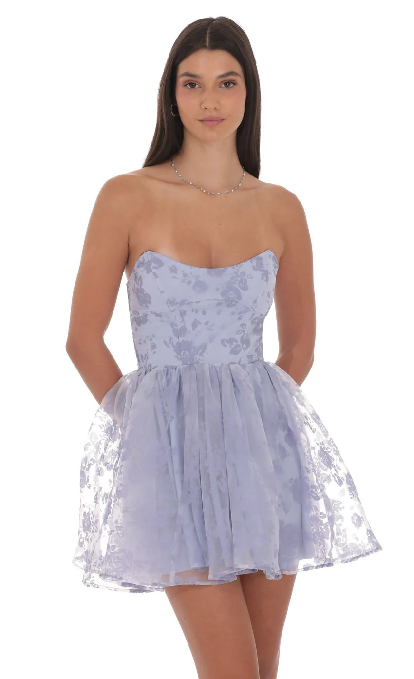 Floral Corset A-line Dress in Lavender - luluinthesky