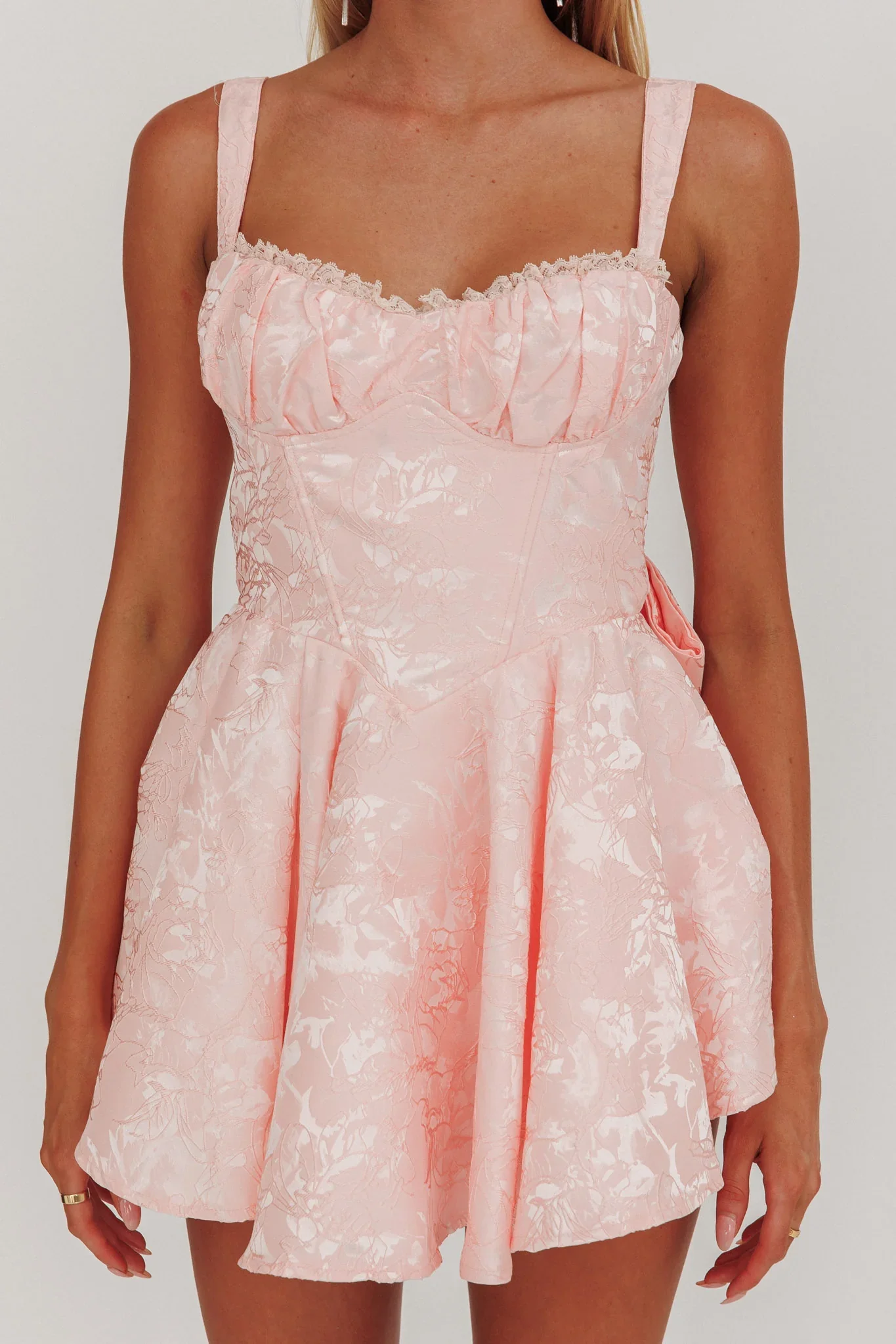 All To You Jacquard Bow Romper Pink - luluinthesky
