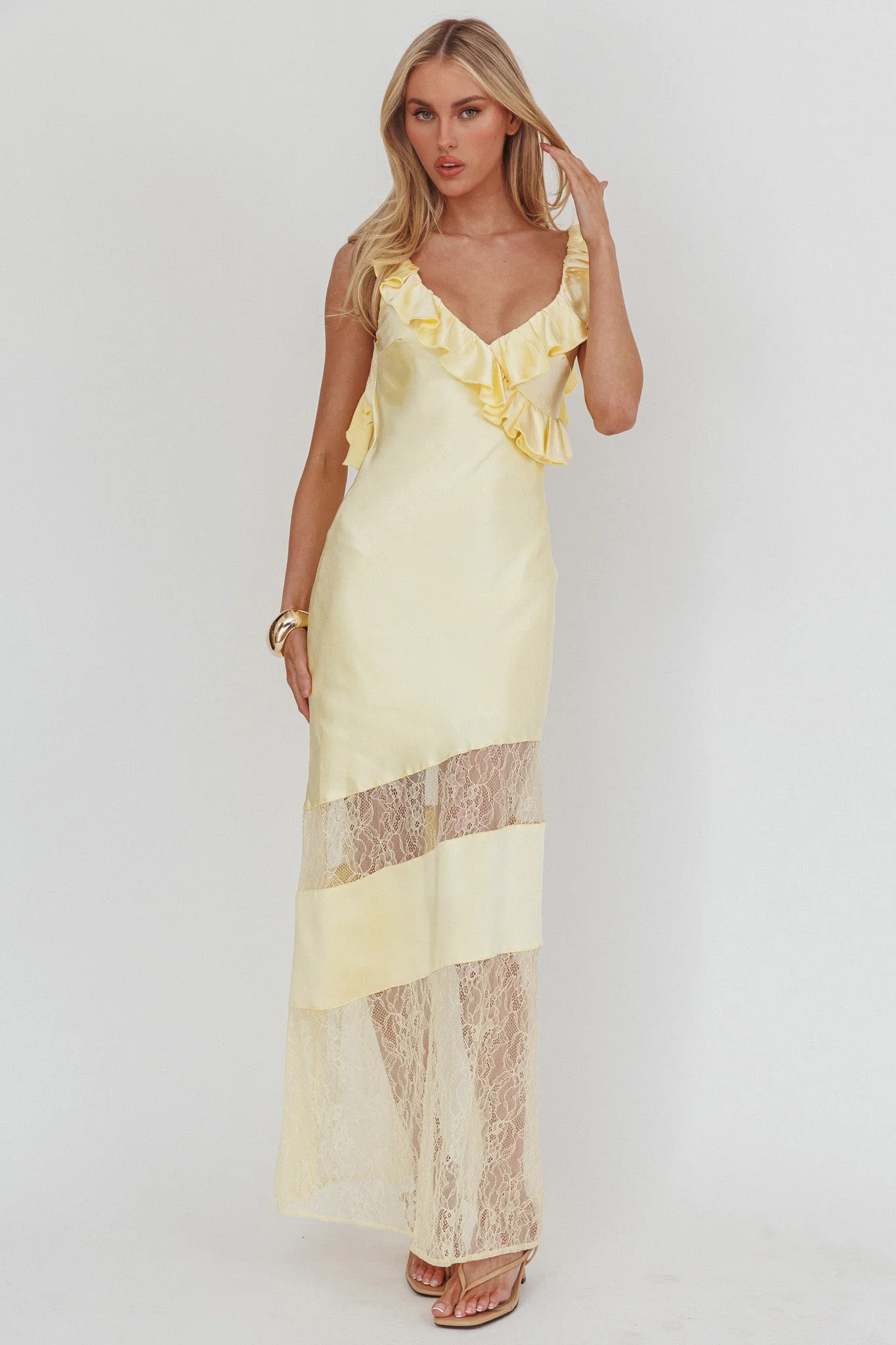 Alba Frill & Lace Trim Maxi Dress Butter - luluinthesky